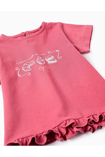 Ziddy Cotton T-Shirt With Ruffles For Baby Girls 'Sweet', Pink