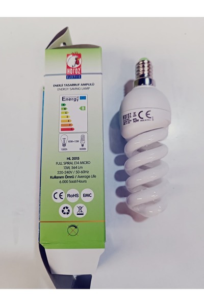 Horoz HL 2015 Floresan 13W E14 Duy Full Spiral Enerji Tasarruf Ampulü Günışığı (2700K)