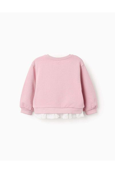 Ziddy Cotton Sweatshirt with Muslin Ruffles for Baby Girls, Pink