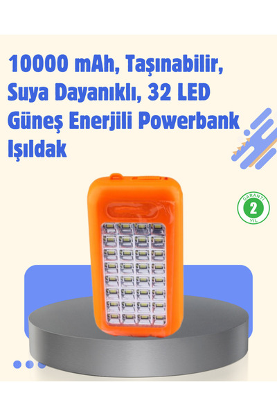 UCUZTEKNO Gold Silver GS-875 Güneş Enerjili Powerbank ve 32 LED Işıldak
