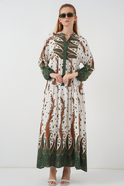 Bigdart Kadın Desenli Uzun Tesettür Elbise 2585 - Hardal