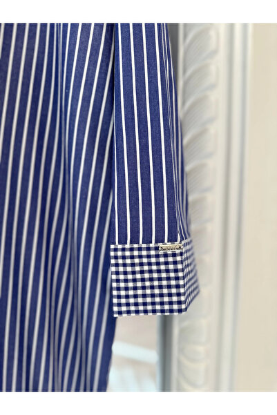 Invee Çizgili Uzun Gömlek - Lacivert