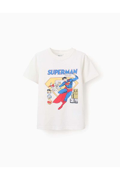 Ziddy Cotton T-shirt for Boys 'Superman', White