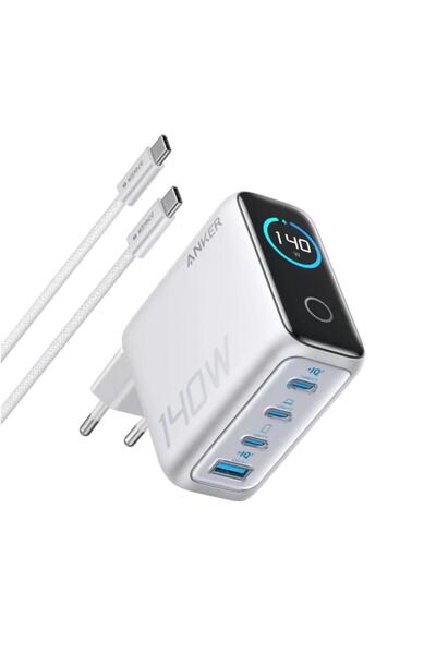 Anker Laptop Şarj Cihazı (140W, 4 Port, PD 3.1) ve 240W USB-C – USB-C Kablosu (1.5 m) - Açık Gri - B2697