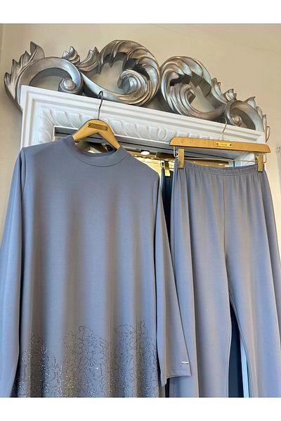 Invee 7143 Stone Printed Modal Suit - Gray