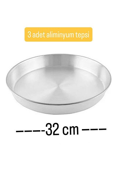 Becenhouse 32 cm Shiny Aluminum Round Baklava Pastry Baking Tray 3 Pieces