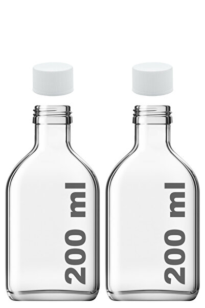 Afracam 200 ml Şeffaf Cold Brew Sızdırmaz Beyaz Plastik Kapaklı 200 Cc Soğuk Kahve Yassı Boş Cam Şişe 2 Adet