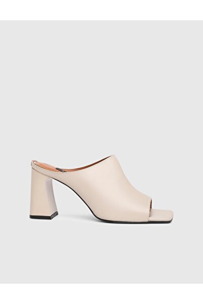 İLVİ Shirley Genuine Leather Beige Women's Heeled Slippers