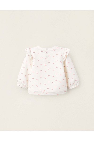 Ziddy Brushed Sweatshirt with Ruffles for Newborn Girls 'Bows', White