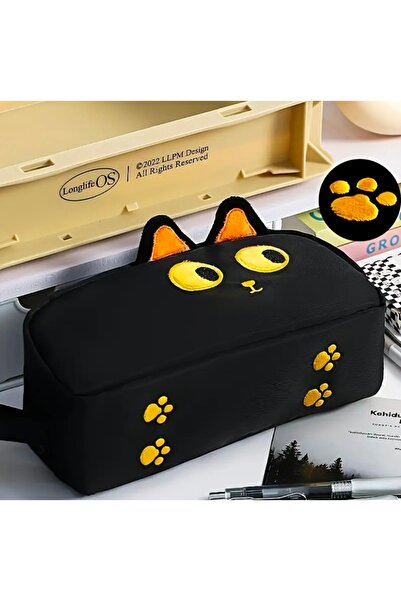 purple dragon Kedi Kalemkutu Kalemlik, Büyük Kapasiteli, Makyaj Çantası