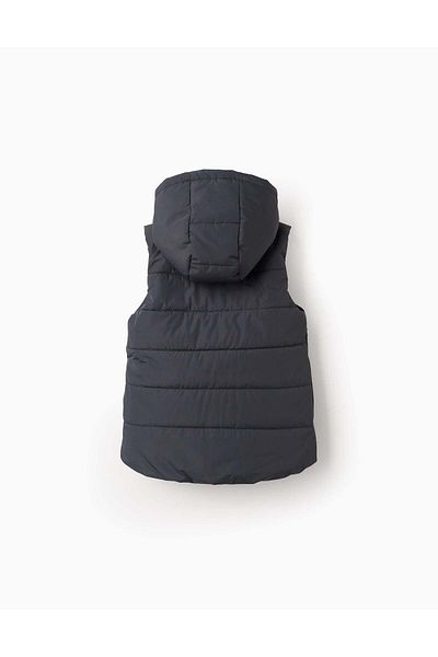 Ziddy Padded Gilet with hood for boys, dark grey