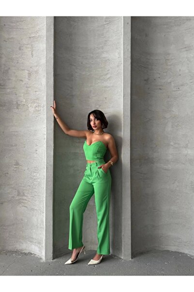 hibiscus Palazzo Pants Bottom Top Suit Green