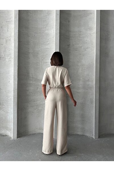 hibiscus Long Linen Jumpsuit S 255059