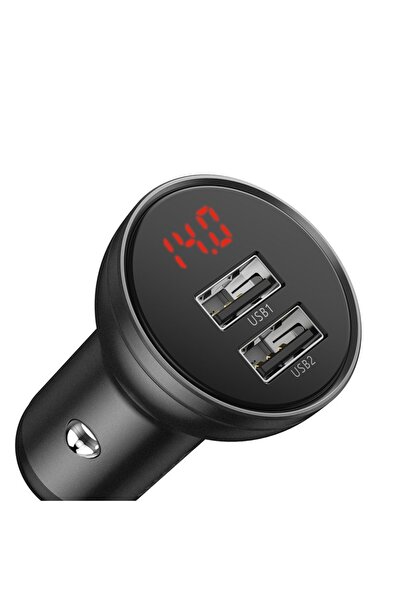 Gear Auto Charger 2xUSB-A, Fit, 24W, S52, Silicon Flex, Baseus Digital Display