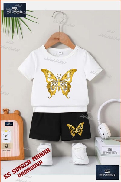 SS SİNSER Children's Unisex “ Butterfly Gold Color “ Special Printed Crew Nec...