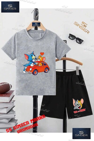SS SİNSER Children's Unisex “Tom and Jerry with Hearts on Car“ Custom Printed...