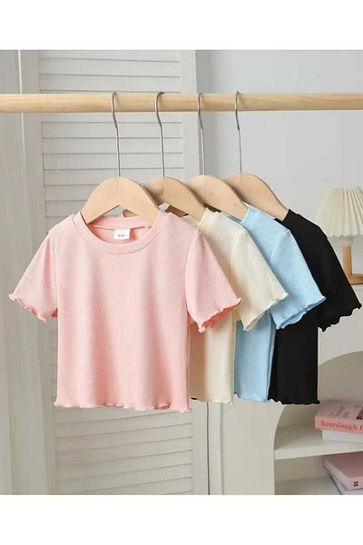 BEBEĞİME ÇORAP 4 Pack Girls' Ruffle Sleeve Crew Neck Camisole T-Shirt