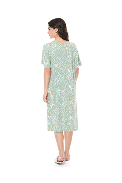 R&B Printed Nightdress with Tie-Neck and Short Sleeves