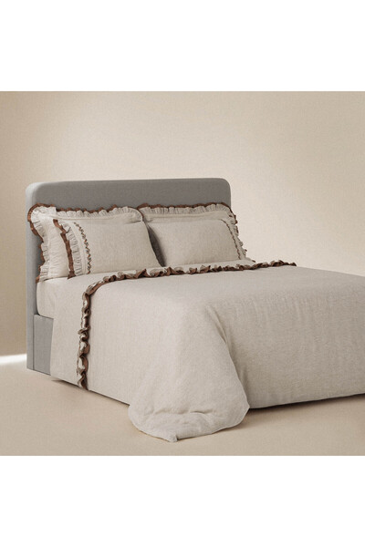 Ecocotton Maide Battal Boy Nevresim Takımı %100 Organik Pamuk Kenevir Karışımlı Nakışlı Bej 240x220 Cm