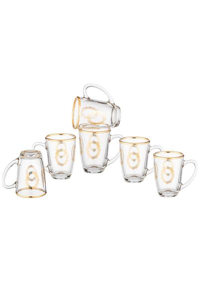 Dania Danya Set of 6 Glass Tea Cups with Elegant Decoration in the Center, Capacity 90ml