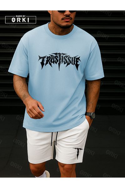 EFFRENATU Orki Trust Issue – Oversize Men's Streetwear Light Blue T-Shirt & White Shorts Set