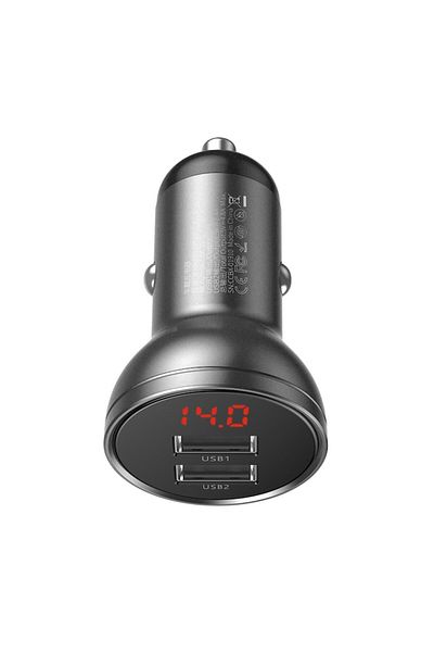 Gear Încărcător auto 2xUSB-A, Compatibil, 24W, S52, Flexibil din silicon, Afișaj digital Baseus