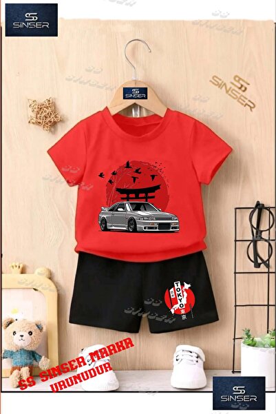 SS SİNSER تي شيرت للأطفال للجنسين "CAR TOKYO RED CIRCLE ON HER" مطبوع حسب الط...