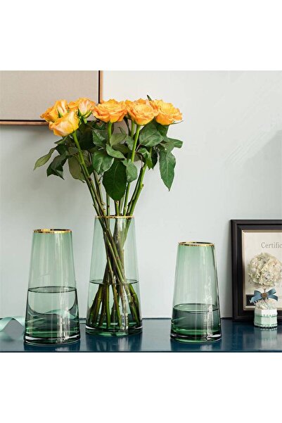 GREEN TOWN Green glass vase 9x9x22 cm