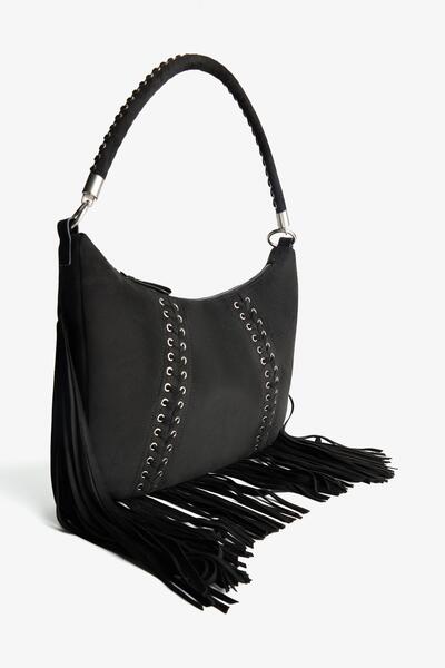Bershka Fringed faux suede bag with eyelets