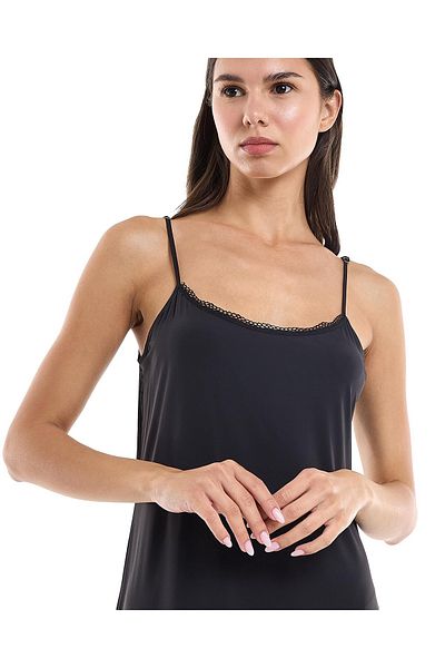 R&B Lace Trim Strappy Nightgown with Scoop Neck