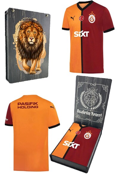 Galatasaray Original 2024/25 Yellow Red 5 Star Fan Jersey Lion Printed Wooden Box