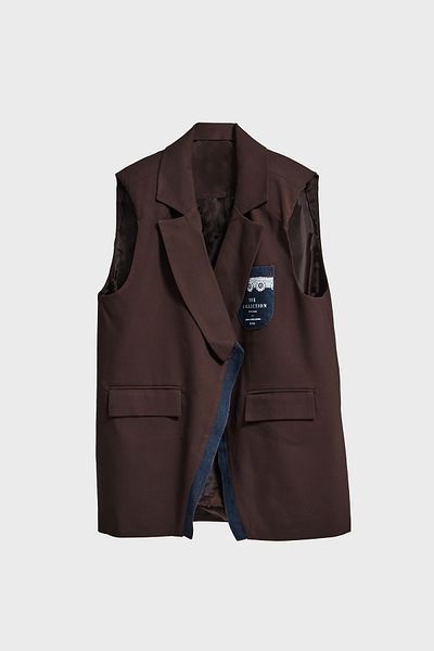 its basic Women's Brown Denim Piece Long Size Special Design Lined Vest