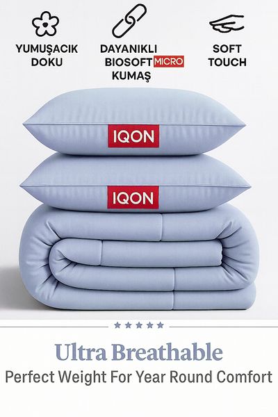 İQON Microfiber Soft Silicone Double Quilt Pillow Set Blue