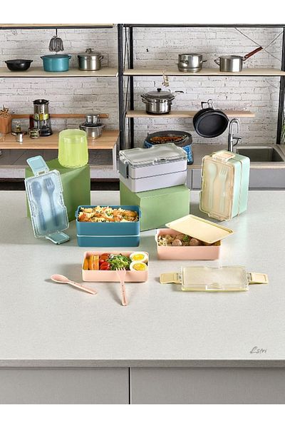 lstri 2-Layer Food Storage Container Lunch Box Set Sportsman Diet Student Fitness School Workplace Lunch Box