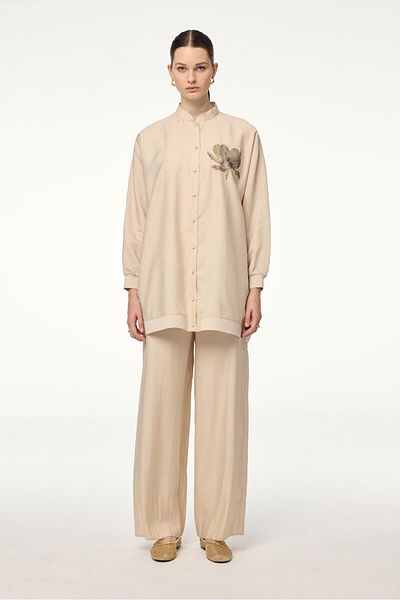 Zühre Stone Double Suit with Stand Collar Processing Detail Tk-1610