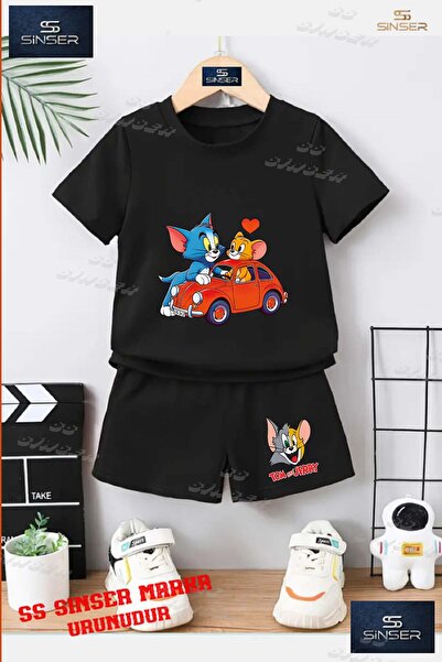 SS SİNSER تي شيرت مطبوع برقبة دائرية للأطفال للجنسين "TOM AND JERRY WITH HEAR...