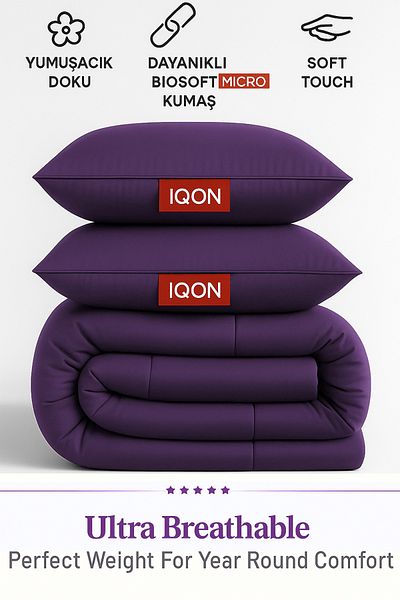 İQON Microfiber Soft Silicone Double Quilt Pillow Set Plum
