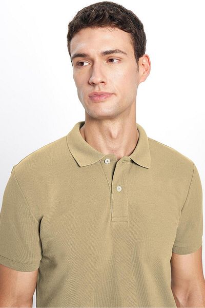 Tudors Men's Slim Fit Slim Fit Cotton Soft Textured Cool Holding Fabric Plain Pique Beige Polo Collar T-Shirt