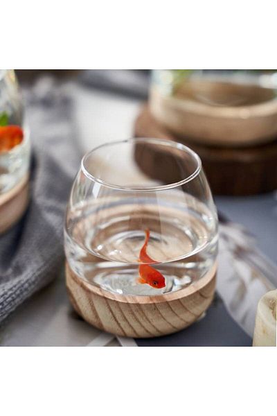 GREEN TOWN Clear glass vase with wood 10x10 cm
