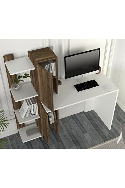 UnicUtil Desk, Elegant Space, UnicUtil, 116.7 x 45 x 120 cm, White and Brown, UUDESK18