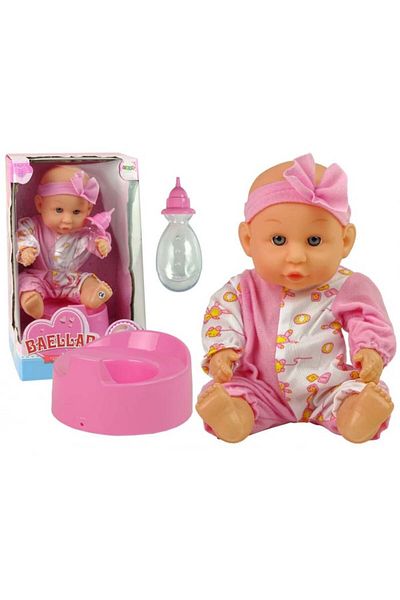 REBELS Păpușă roz pentru copii cu oliță, băutură și pipi – 24 cm