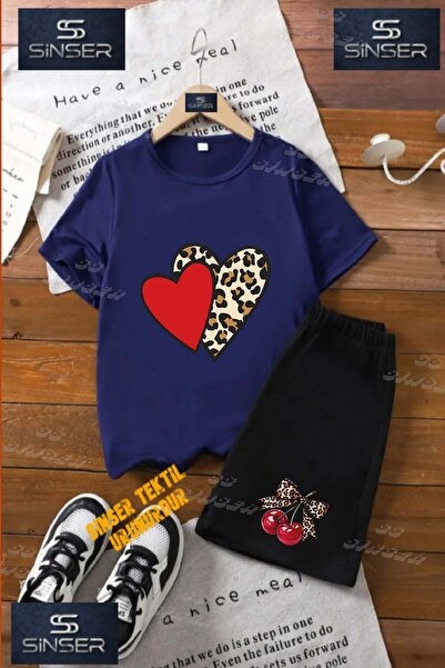 SS SİNSER تي شيرت للأطفال للجنسين "HEART 2LI RED LEOAPAR DESEN" برقبة دائرية ...
