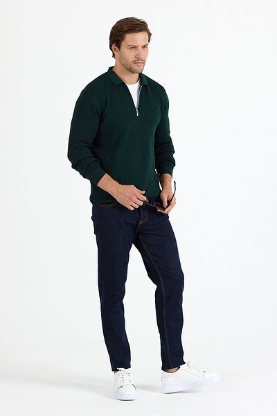 GEİO Men's Regular Fit Selani̇k Knit Collar Zipper Knitwear Sweater