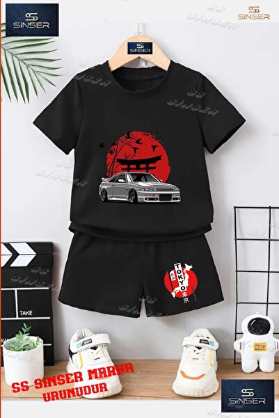 SS SİNSER تي شيرت للأطفال للجنسين "CAR TOKYO RED CIRCLE ON HER" مطبوع حسب الط...
