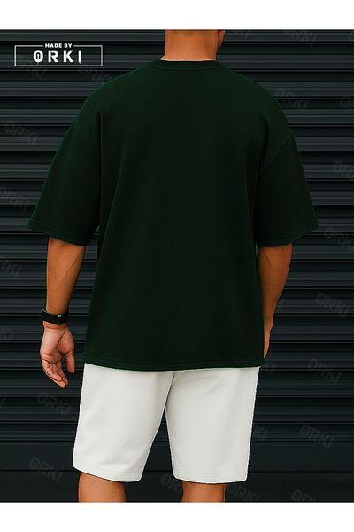 EFFRENATU Orki Trust Issue – Oversize Men's Streetwear Forest Green T-Shirt & White Shorts Set