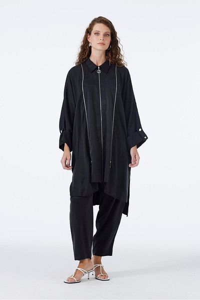 Zühre Shirt Collar Zipper and Sleeve Detailed Black Double Suit Tk-1517