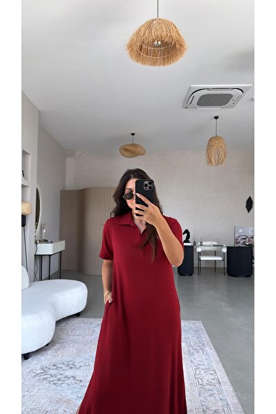 Buket Teke Μακρύ φόρεμα με μπορντό γιακά