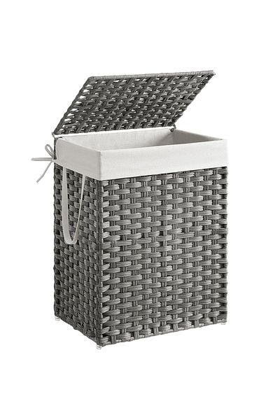 SONGMICS Laundry basket with lid, synthetic rattan and removable bag, 90 L, 46x33x60 cm, gray