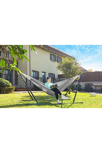 SONGMICS Double hammock, attachment accessories with straps and carabiners, 210x150 cm, 300 kg, gray