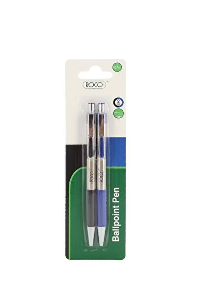 Roco مجموعة أقلام حبر جاف - رأس 0.7 مم - حبر أزرق وفضي - عبوة من قطعتين